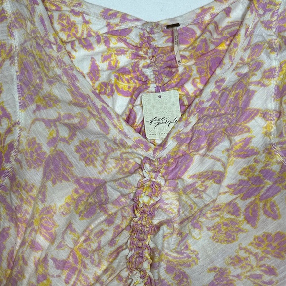 Free People NWT Boho Floral Ruched V-Neck Long Sleeve Top - Spring Colors - Picture 4 of 5